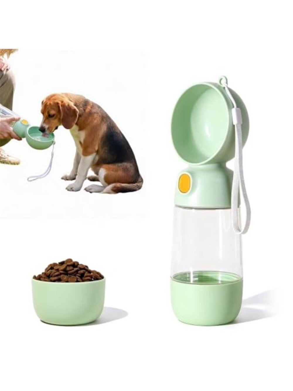 Portable Dog Water Bottle with Food Container 2 in 1(13.5oz Green)